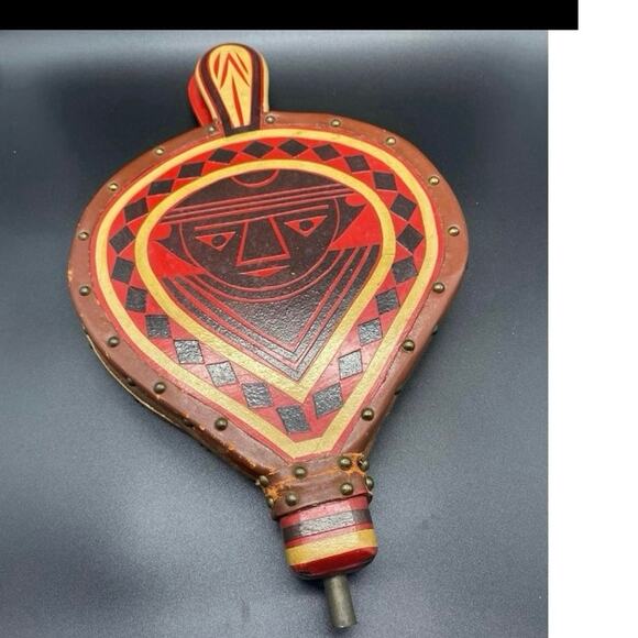 Primitive American Folk Art Aztec Tribal Indian Fireplace bellows Mexican ? - Picture 8 of 8